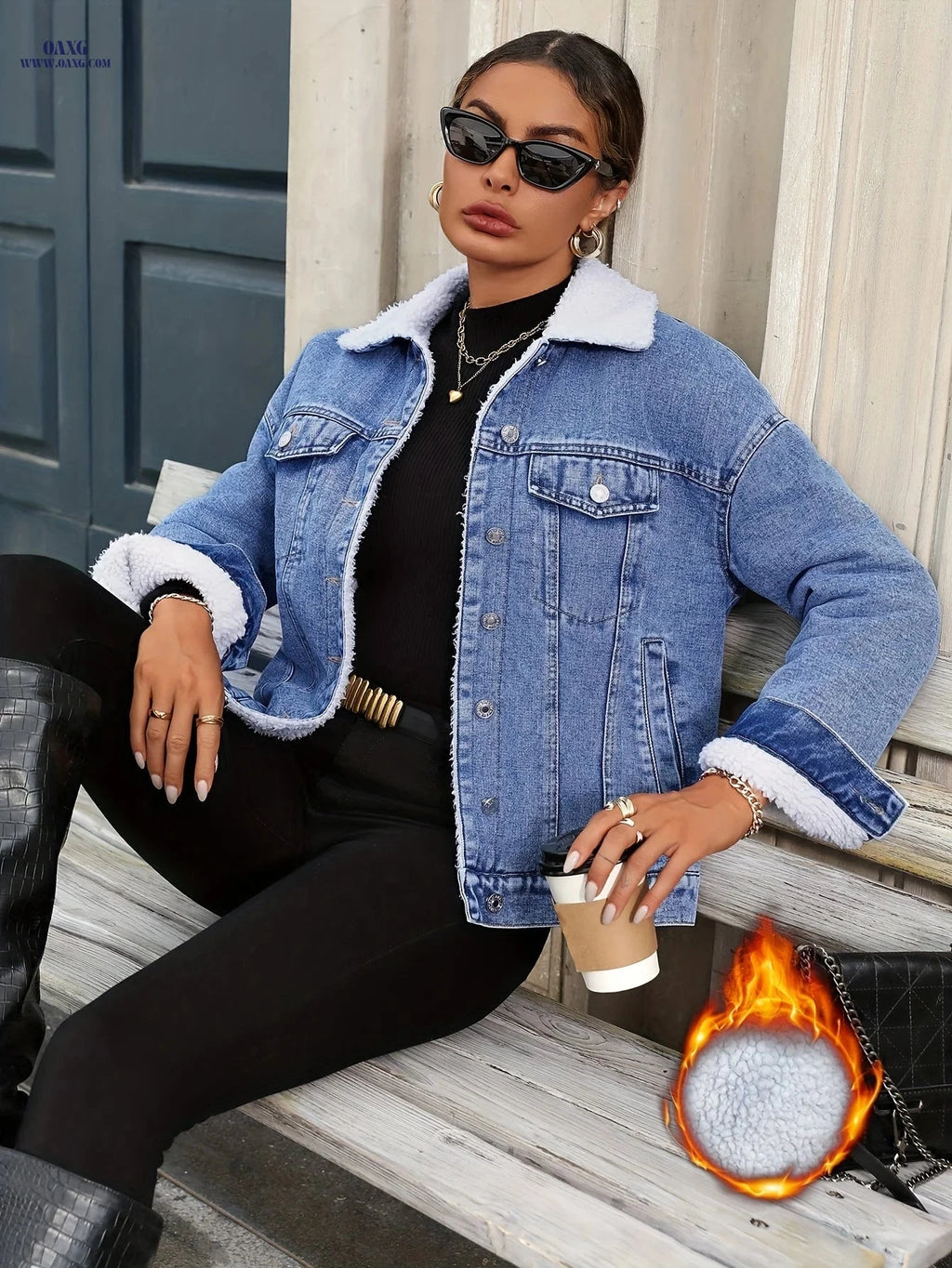 OAXG Winter Loose-Fit Denim Jacket - Cozy and Elegant Style   OAXG 