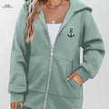 OAXG Women's Anchor Print Hoodie - Stylish Zip-Up Sweatshirt   OAXG Light Green / S
