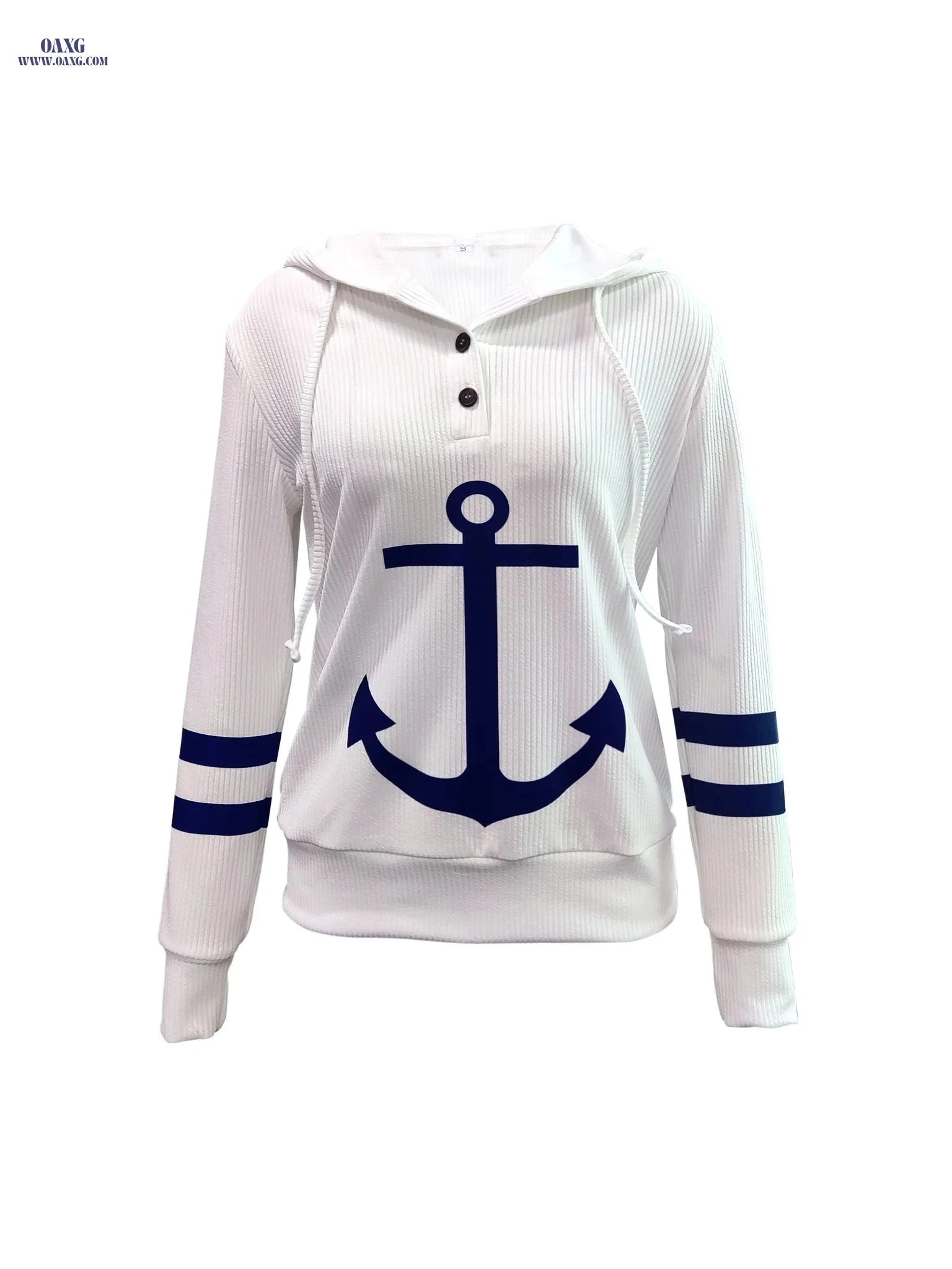 OAXG Women's Anchor Print Long Sleeve T-Shirt - Casual Style   OAXG White / S