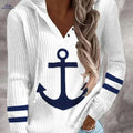 OAXG Women's Anchor Print Long Sleeve T-Shirt - Casual Style   OAXG White / S
