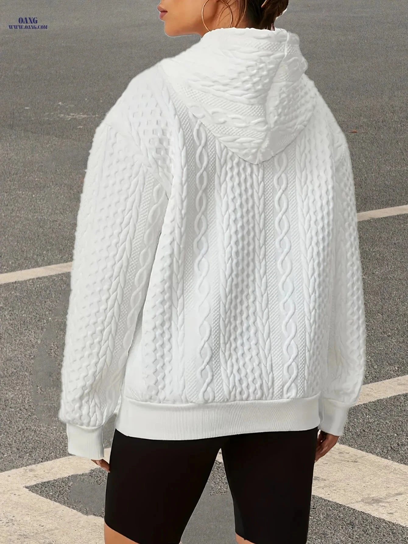 OAXG Women's Autumn Hoodie - Solid Color, Drawstring, Casual Fit   OAXG White / S