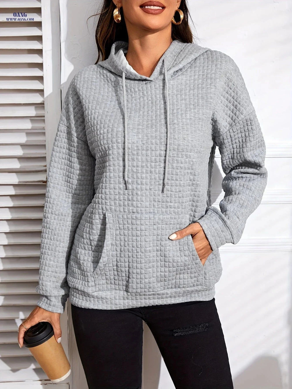 OAXG Women's Autumn Pullover Hoodie - Casual Loose Fit Sweatshirt   OAXG Grey / S