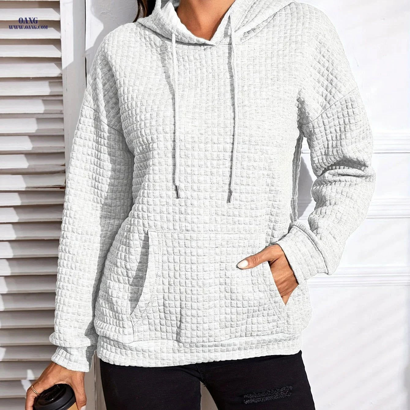 OAXG Women's Autumn Pullover Hoodie - Loose Fit, Long Sleeve Design   OAXG Grey / S