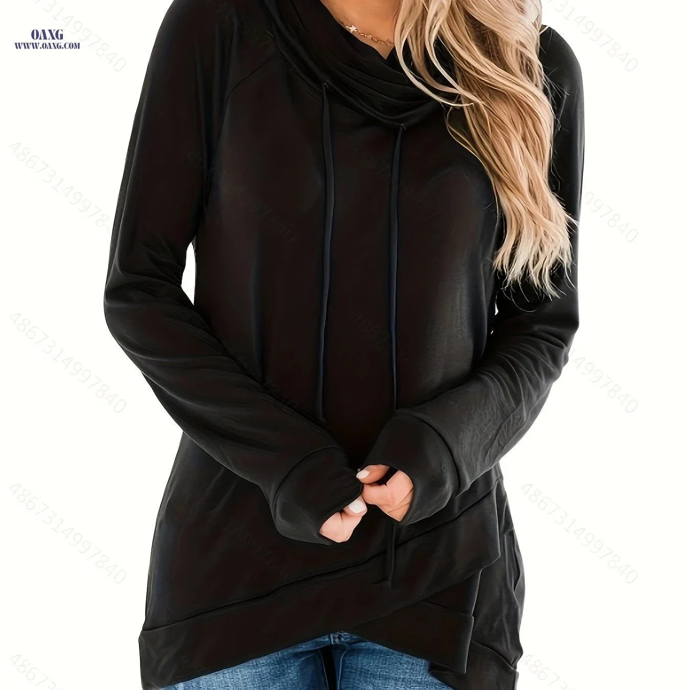 OAXG Women's Autumn Winter Turtleneck Top - Long Sleeve, Hooded   OAXG Pink / S