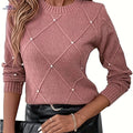 OAXG Women's Beige Casual Sweater - Pearl Details & Round Neck   OAXG Pale Pinkish Gray / S