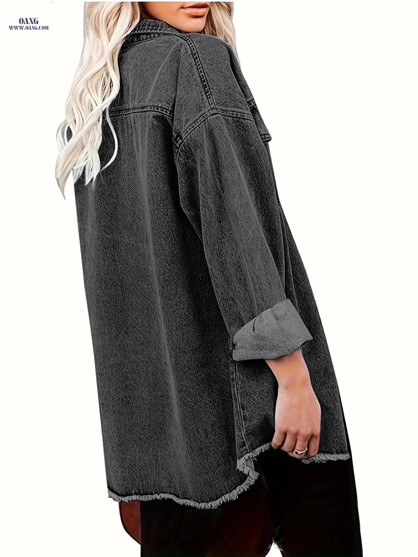 OAXG Women's Blue Casual Lapel Coat - Elegant Spring/Fall Style   OAXG 