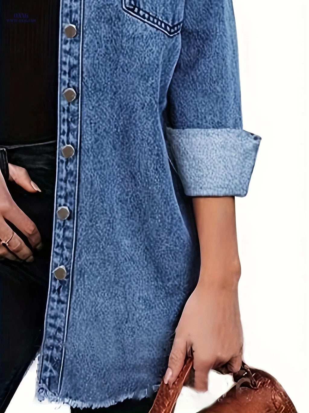 OAXG Women's Blue Casual Lapel Coat - Elegant Spring/Fall Style   OAXG 