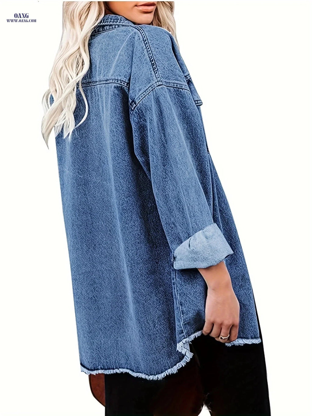 OAXG Women's Blue Casual Lapel Coat - Elegant Spring/Fall Style   OAXG 