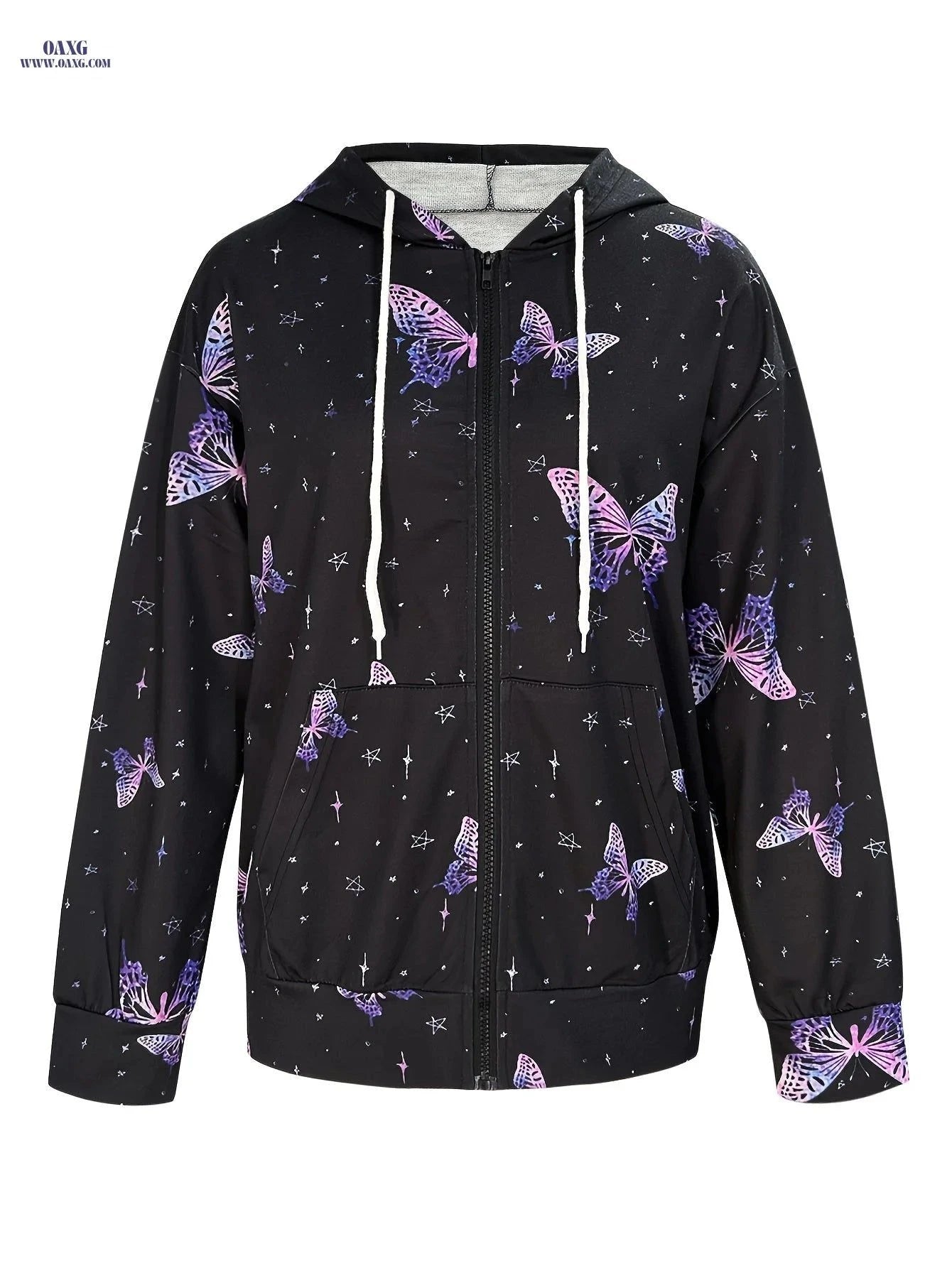 OAXG Women's Butterfly Print Hoodie - Casual Commuter Jacket for Fall   OAXG Black / S