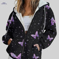 OAXG Women's Butterfly Print Hoodie - Casual Commuter Jacket for Fall   OAXG Black / S