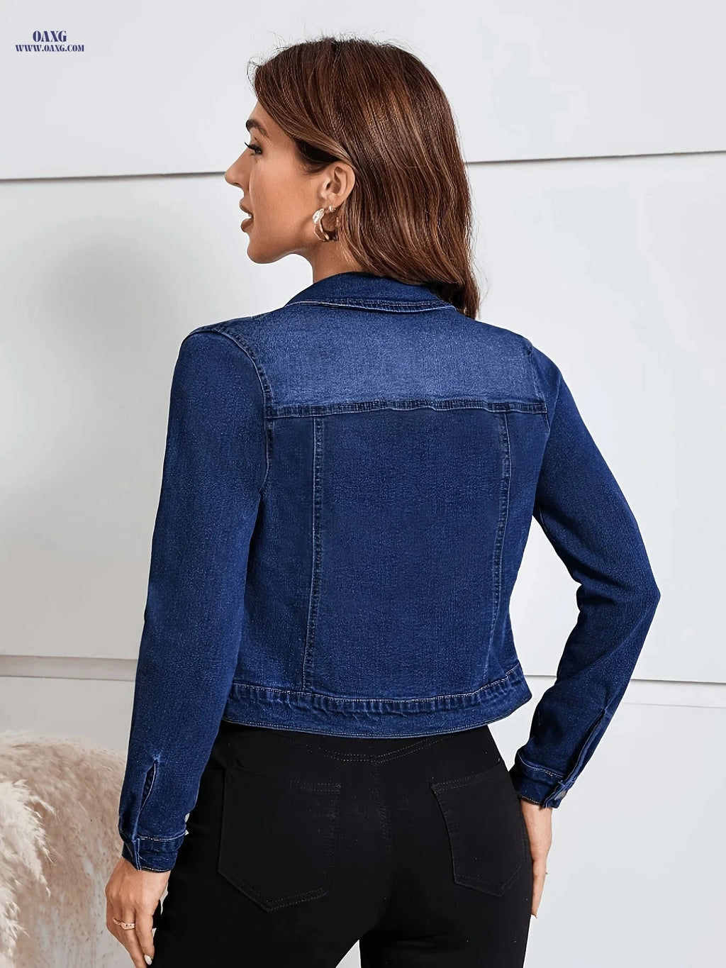 OAXG Women's Button-Up Brushed Denim Jacket - Elegant Regular Fit   OAXG 