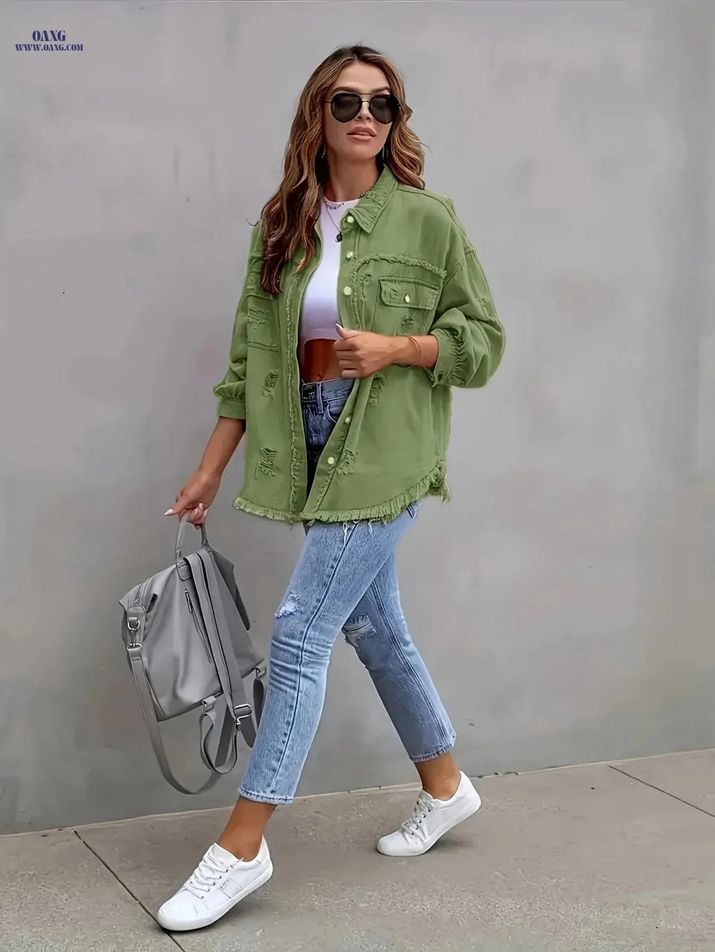 OAXG Women's Candy Color Denim Jacket - Ripped Boho Spring Style   OAXG 