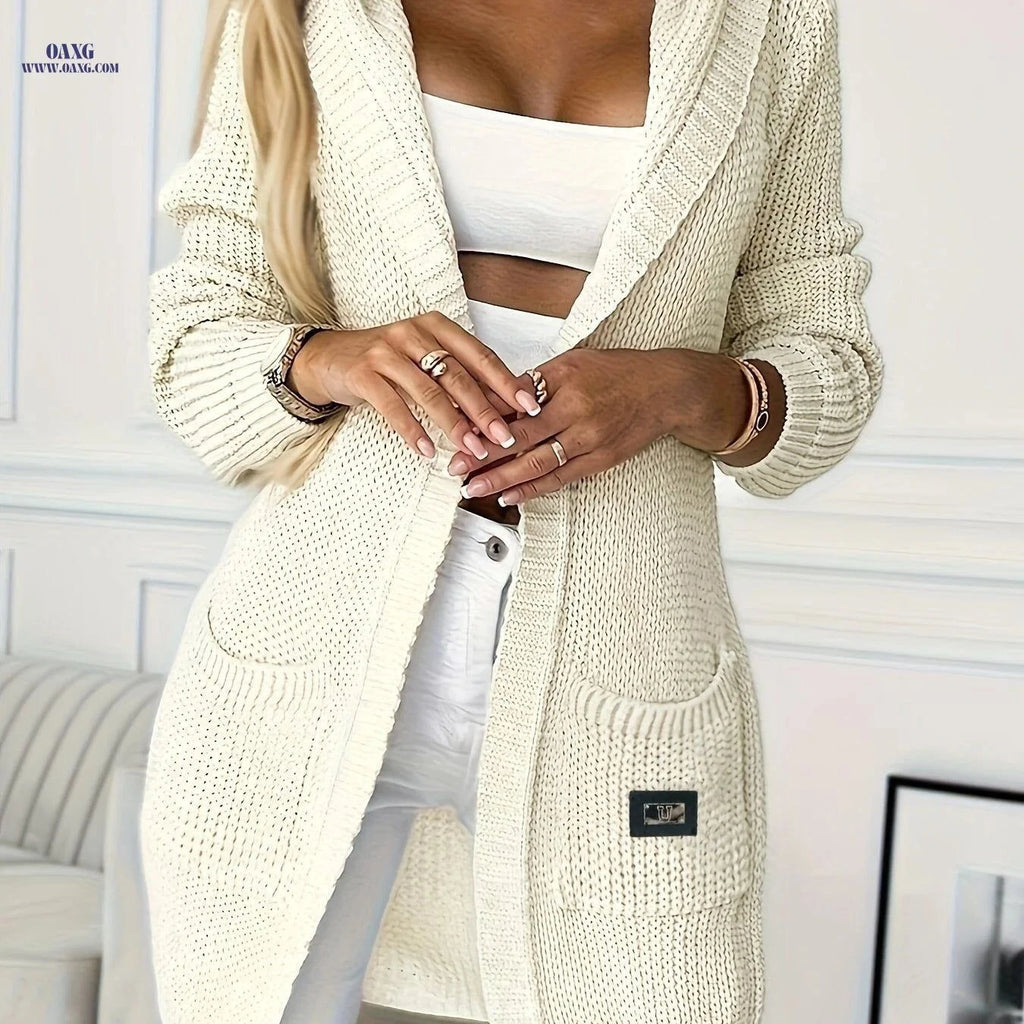 OAXG Women's Cardigan Sweater - Hooded, Pockets, Loose Fit   OAXG Ivory White / M