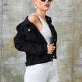 OAXG Women's Casual Black Denim Jacket - Flap Pockets & Long Sleeves   OAXG 