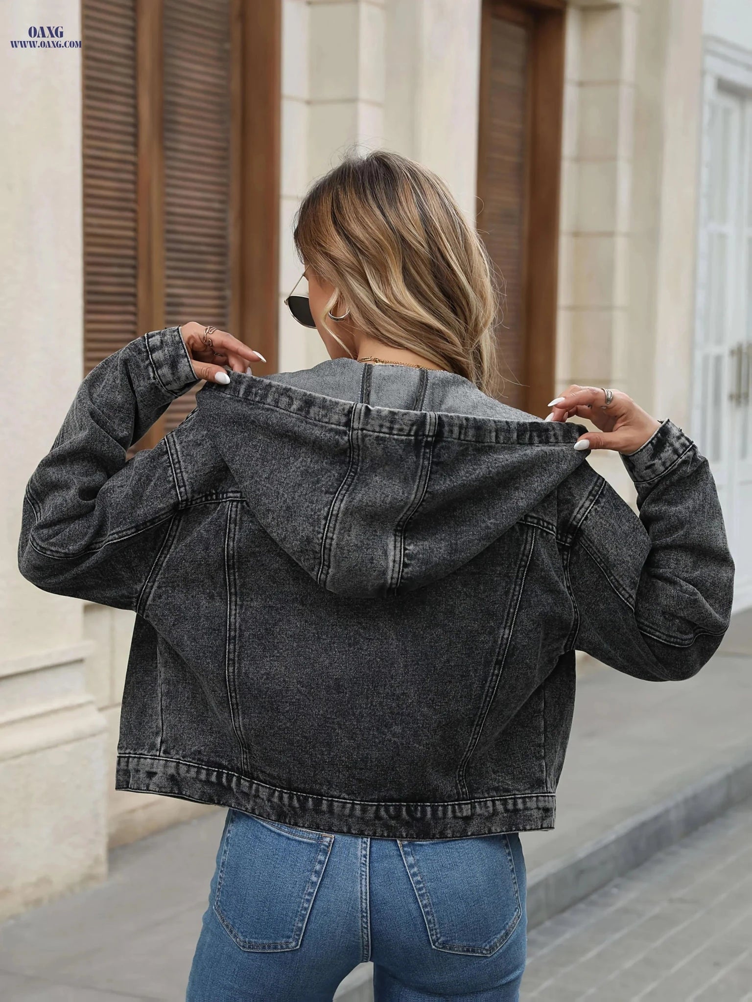OAXG Women's Casual Denim Jacket - Long Sleeve, Elegant Style   OAXG 
