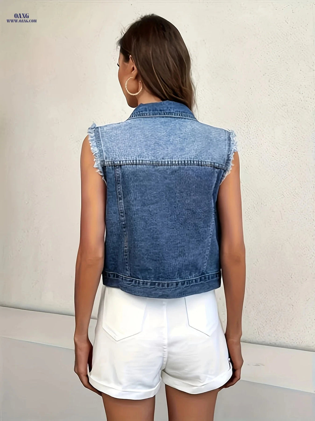 OAXG Women's Casual Denim Jacket - Non-Stretch Lapel Design   OAXG 