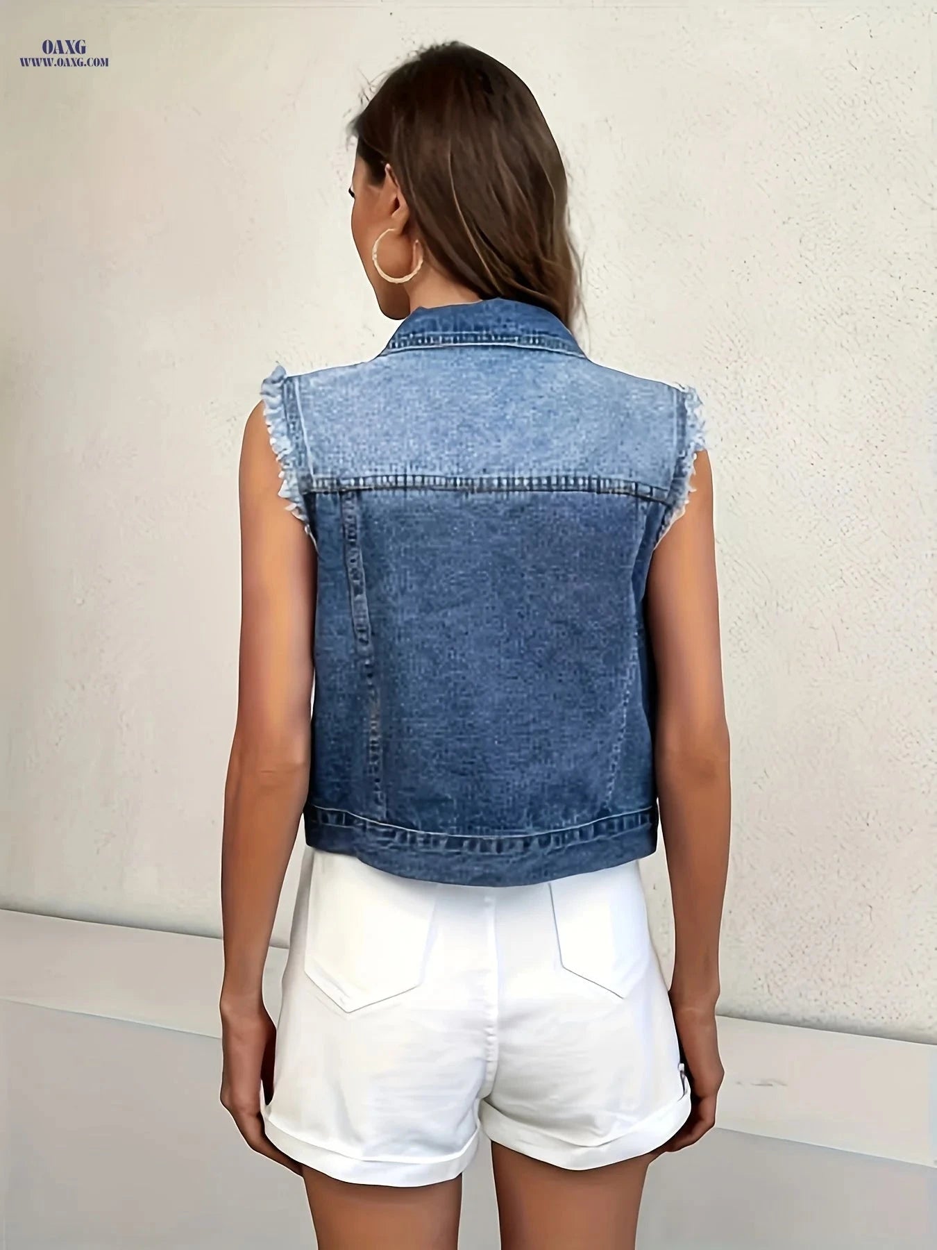 OAXG Women's Casual Denim Jacket - Non-Stretch Lapel Design   OAXG 