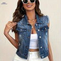 OAXG Women's Casual Denim Jacket - Non-Stretch Lapel Design   OAXG 