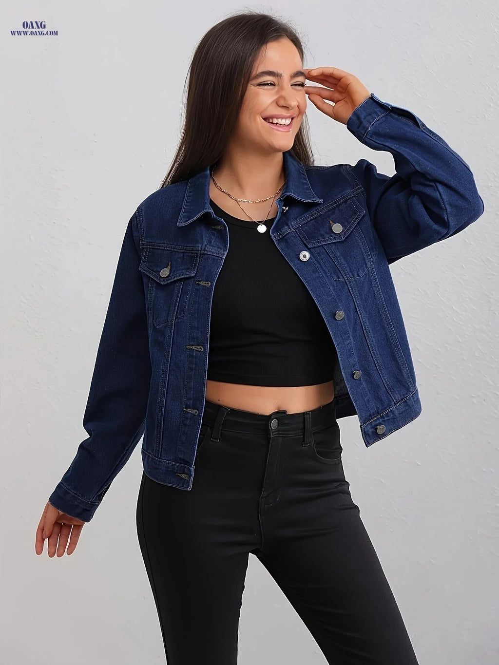 OAXG Women's Casual Denim Jacket - Original Color, Elegant Style   OAXG 