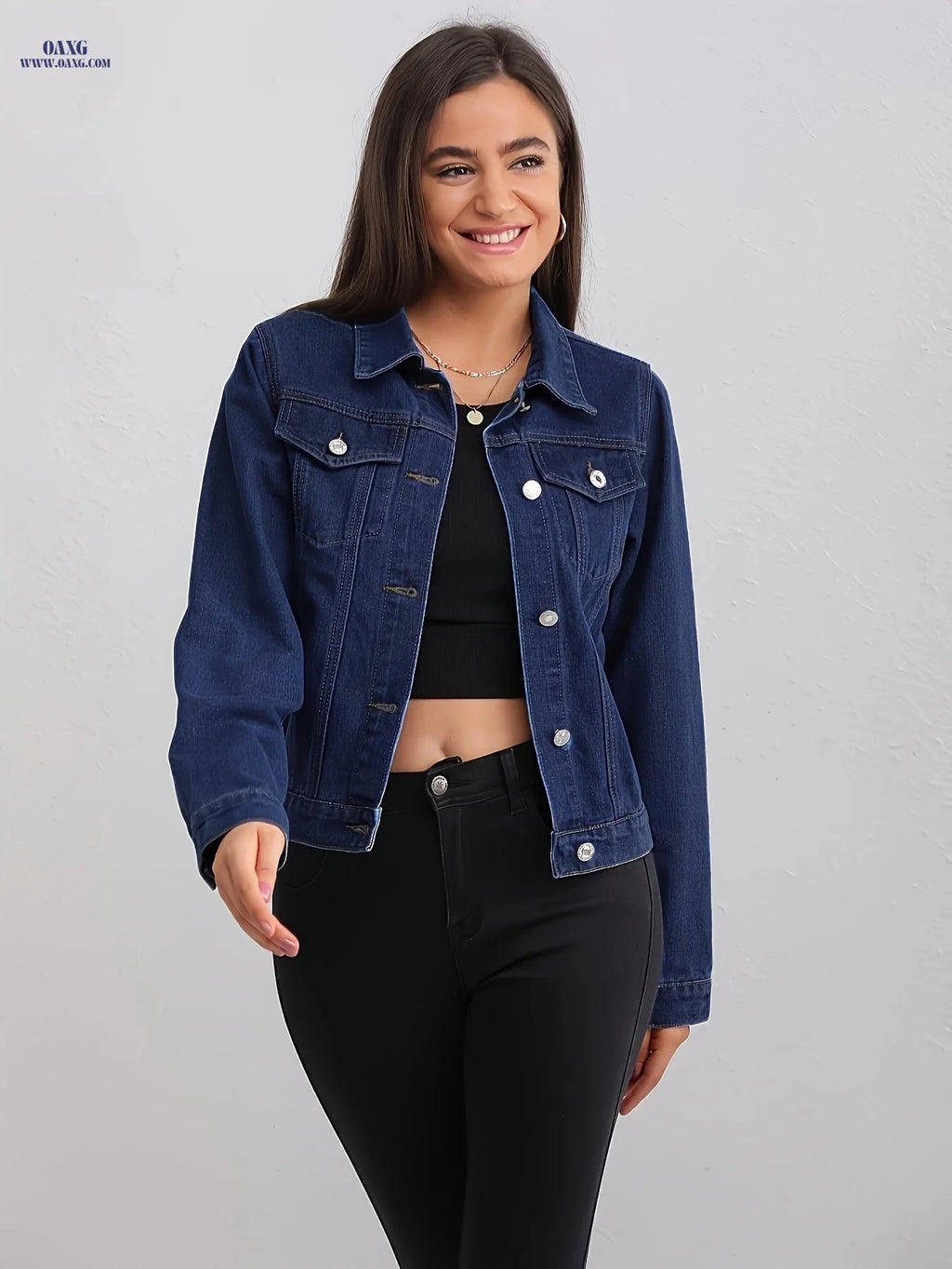 OAXG Women's Casual Denim Jacket - Original Color, Elegant Style   OAXG 