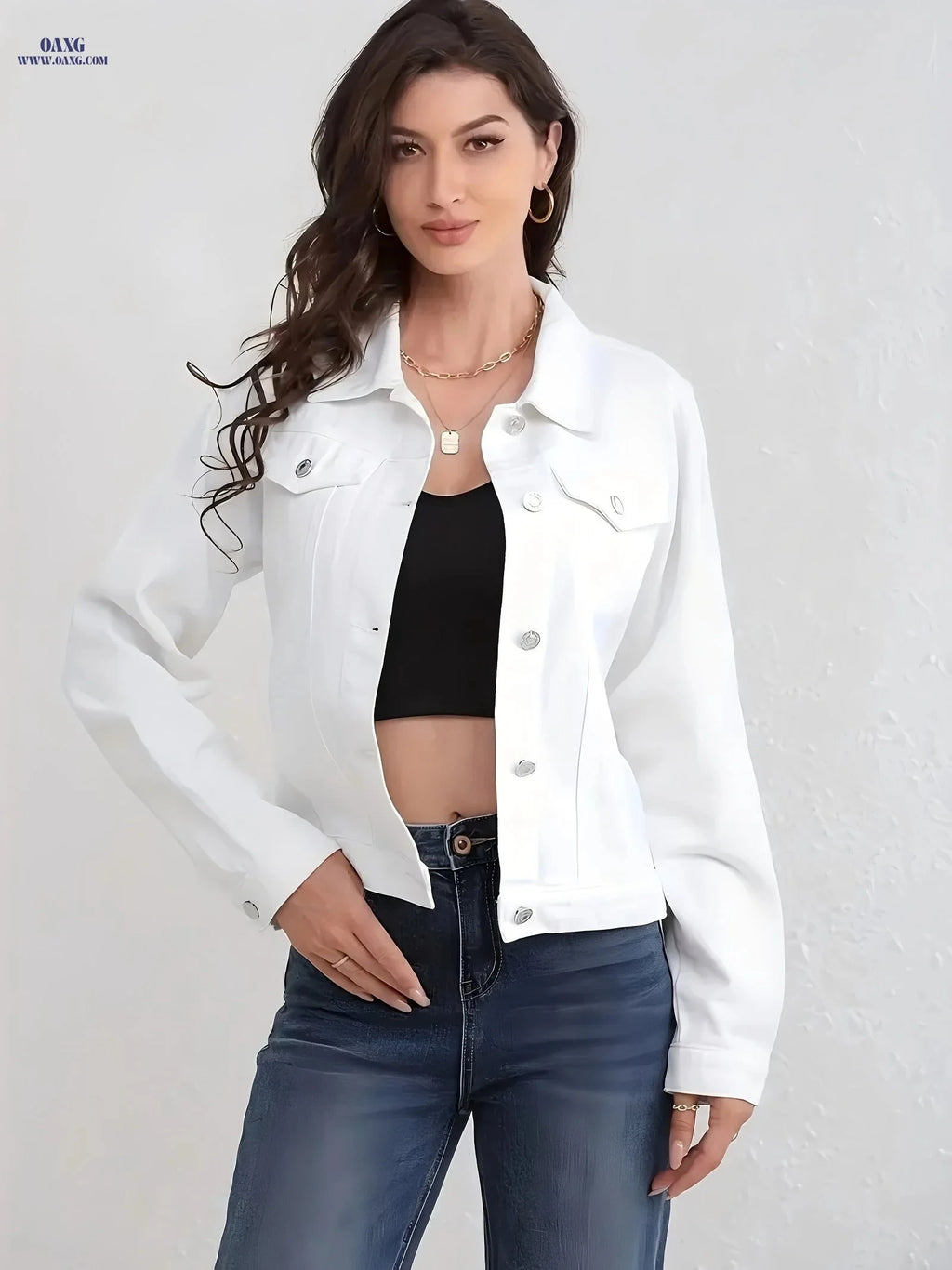 OAXG Women's Casual Denim Jacket - Original Color, Elegant Style   OAXG 