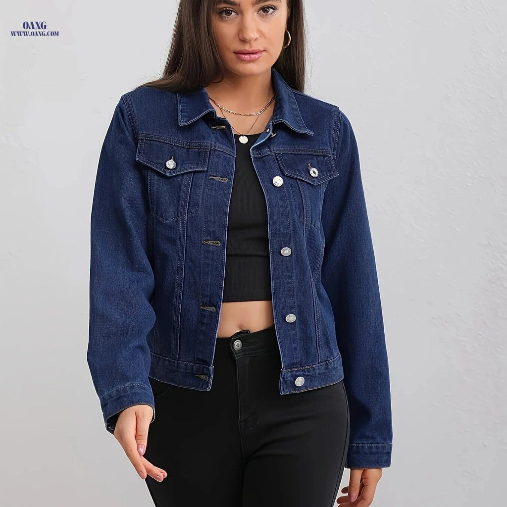 OAXG Women's Casual Denim Jacket - Original Color, Elegant Style   OAXG 