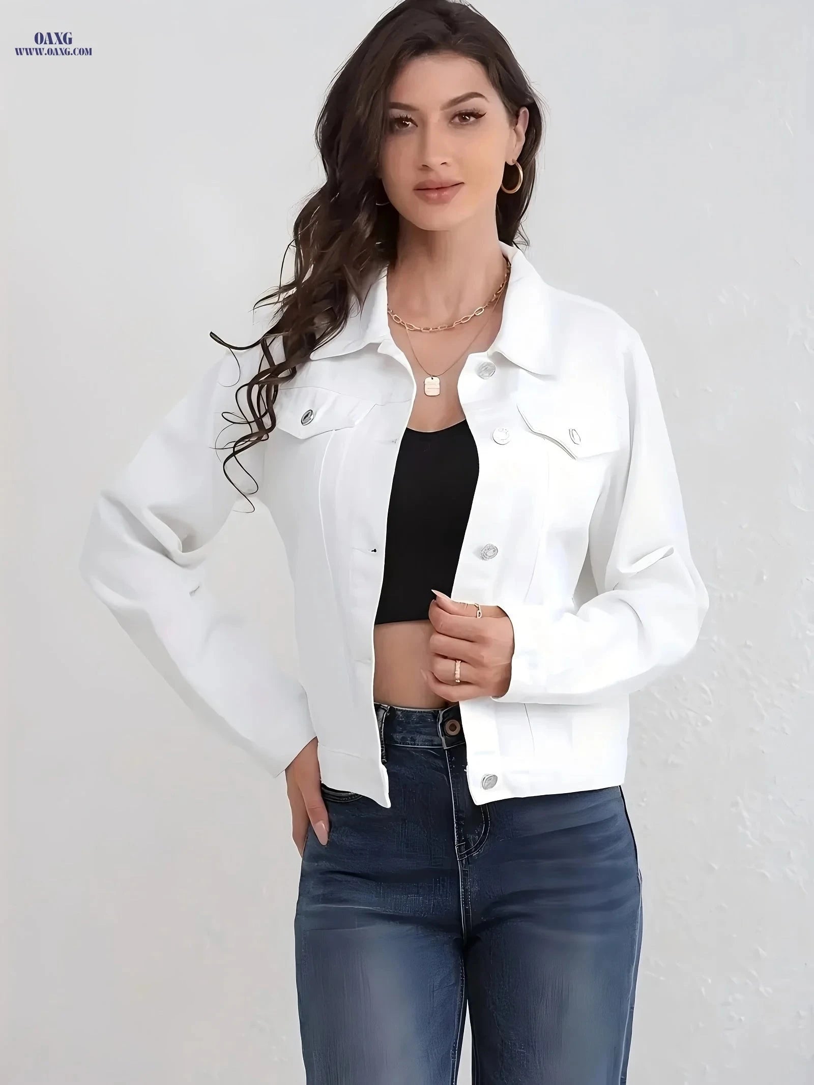 OAXG Women's Casual Denim Jacket - Original Color, Elegant Style   OAXG 