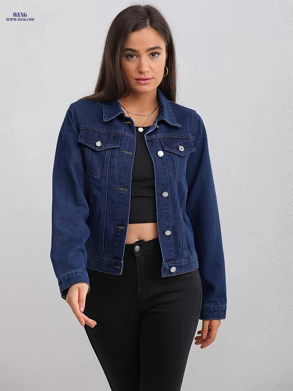 OAXG Women's Casual Denim Jacket - Original Color, Elegant Style   OAXG 