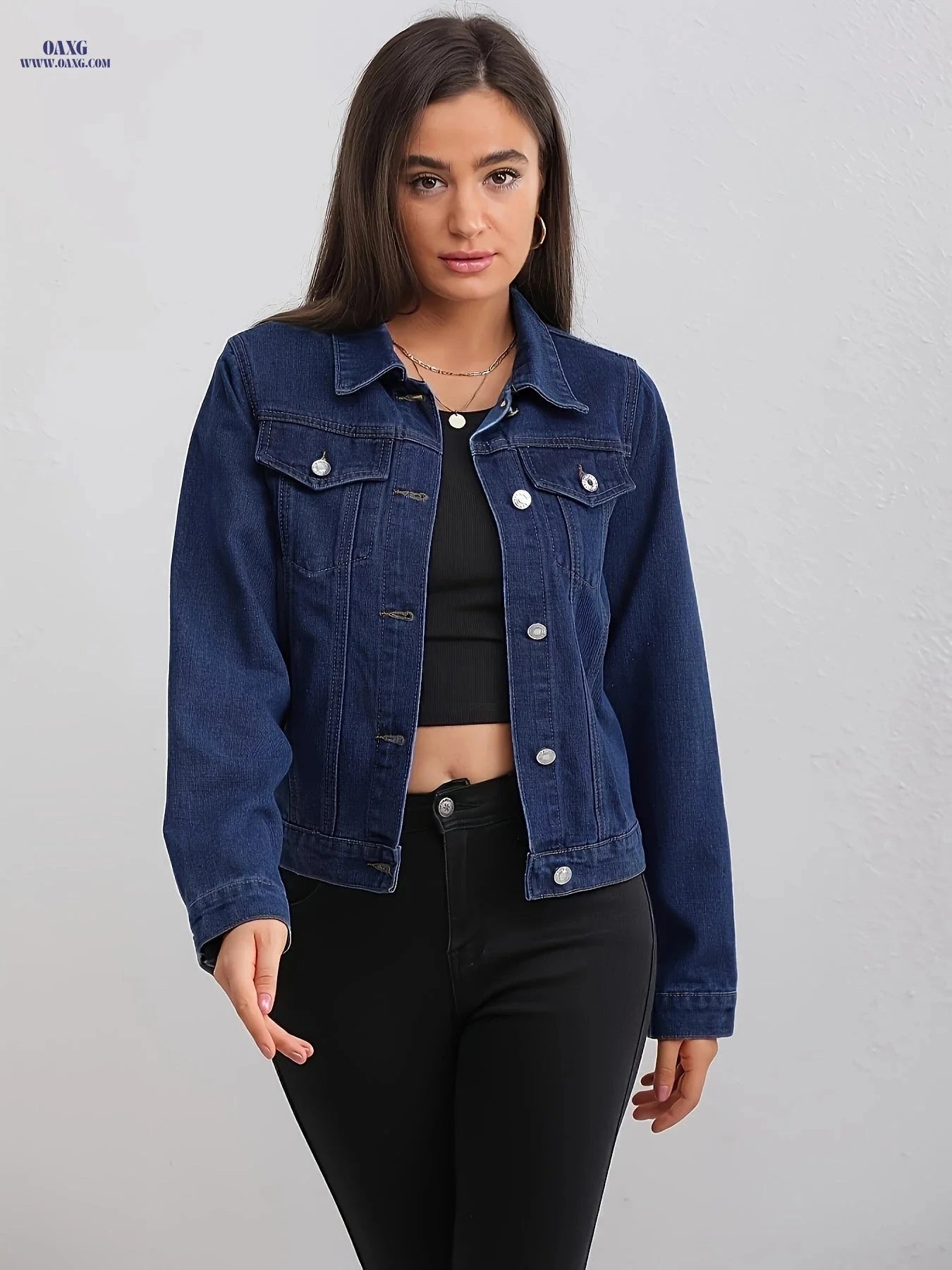 OAXG Women's Casual Denim Jacket - Original Color, Elegant Style   OAXG 