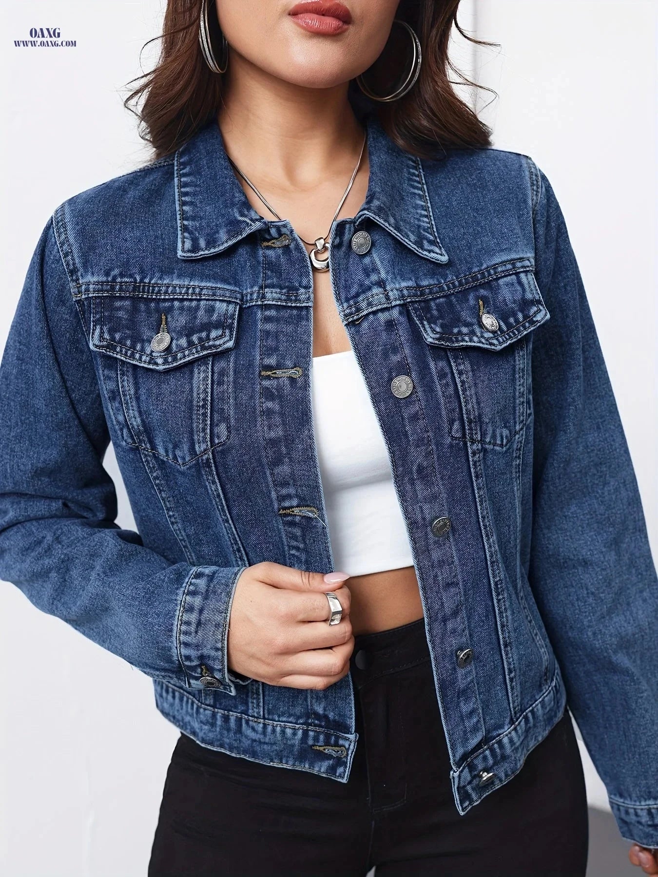 OAXG Women's Casual Denim Jacket - Stylish & Elegant Short Style   OAXG 