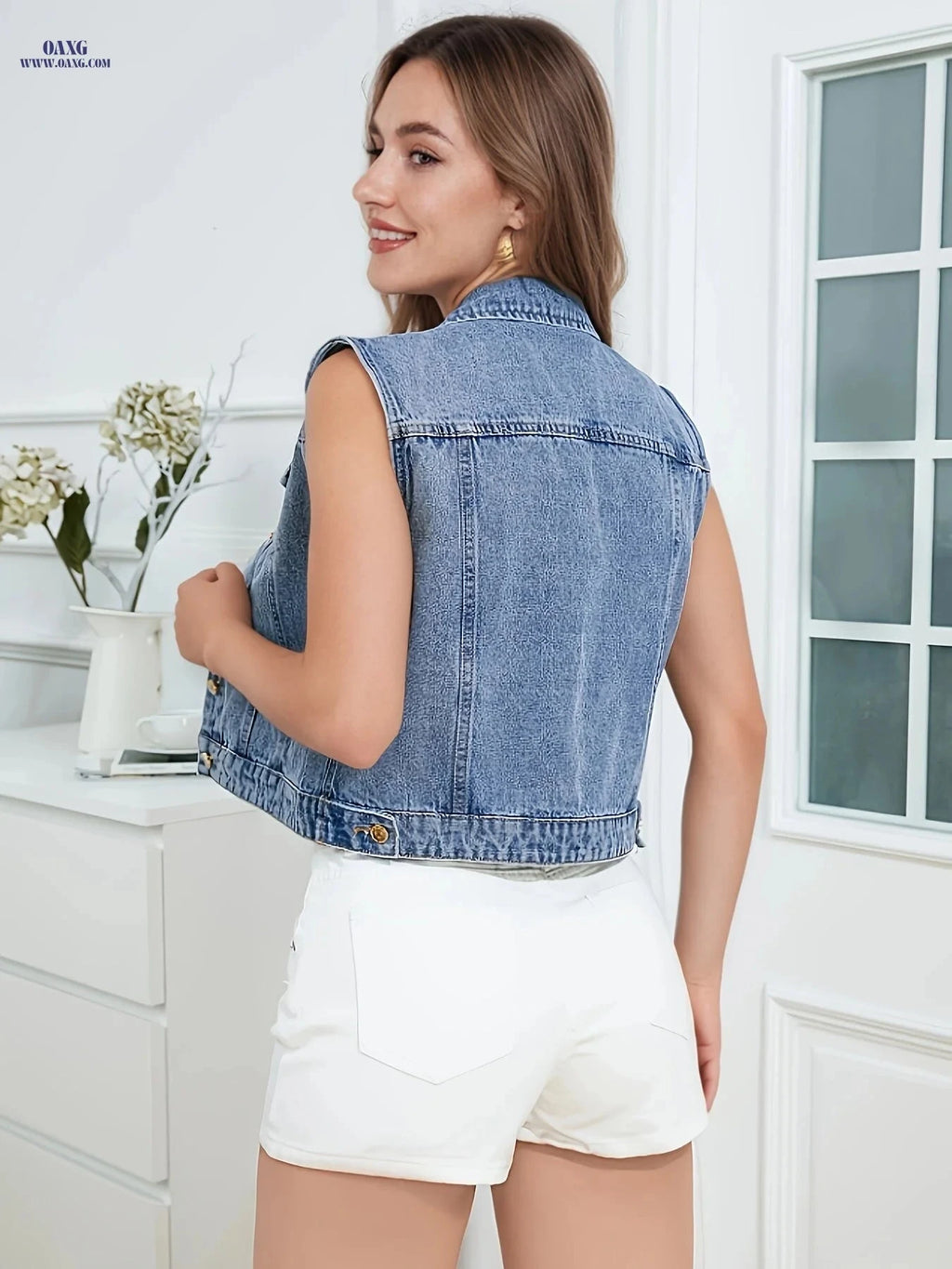 OAXG Women's Casual Denim Vest Jacket - Fall/Winter Style   OAXG 