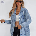 OAXG Women's Casual Distressed Denim Jacket - Long Sleeve, Regular Fit   OAXG 