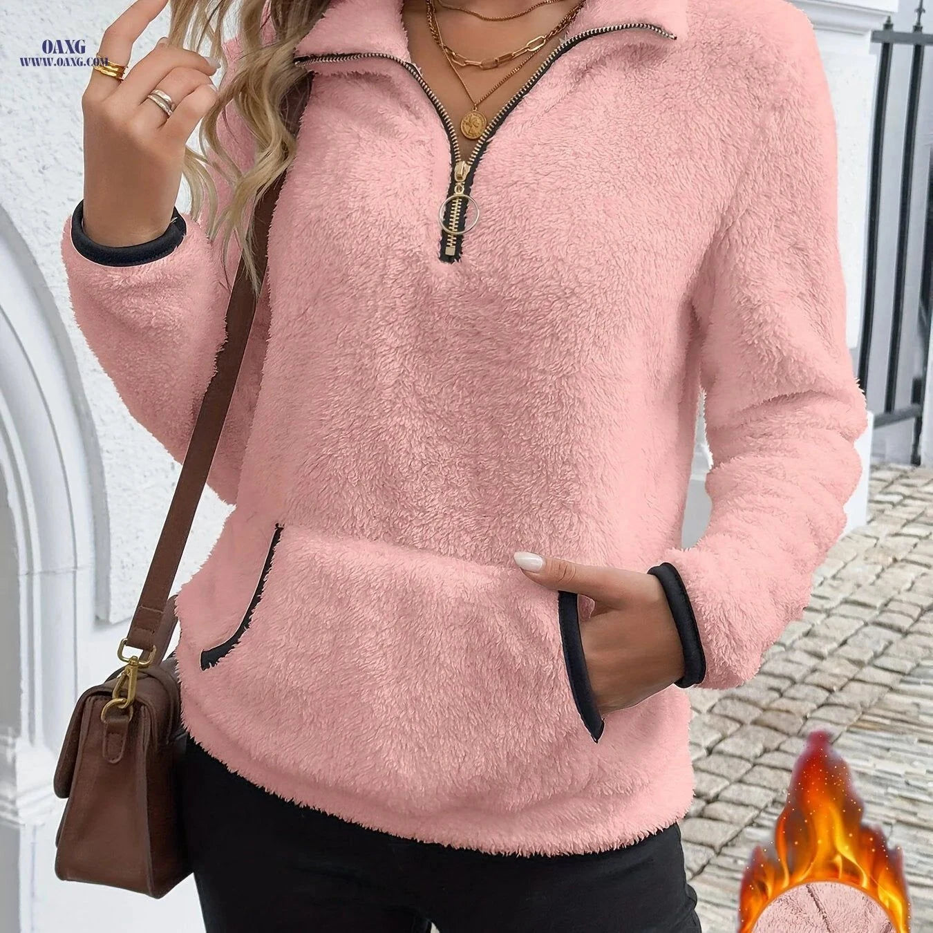 OAXG Women's Casual Half-Zip Sweatshirt - Plush Warm & Cozy   OAXG Blue / S