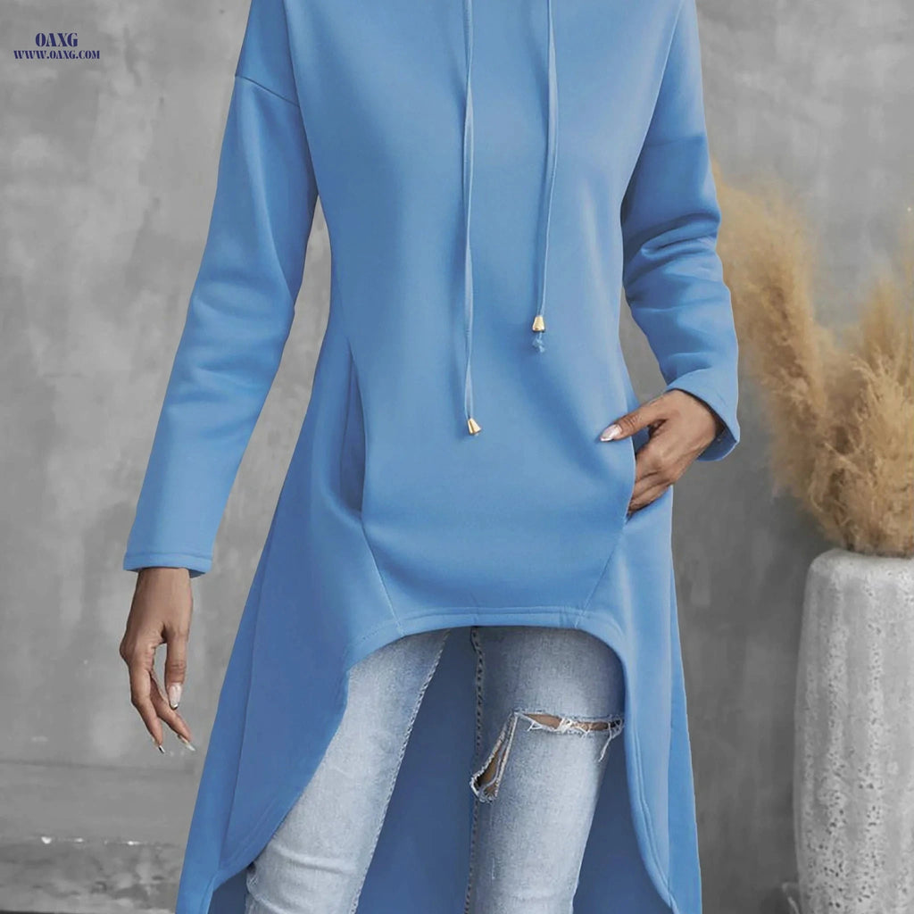 OAXG Women's Casual High-Low Hoodie - Long Sleeve Drawstring Sweatshirt   OAXG 