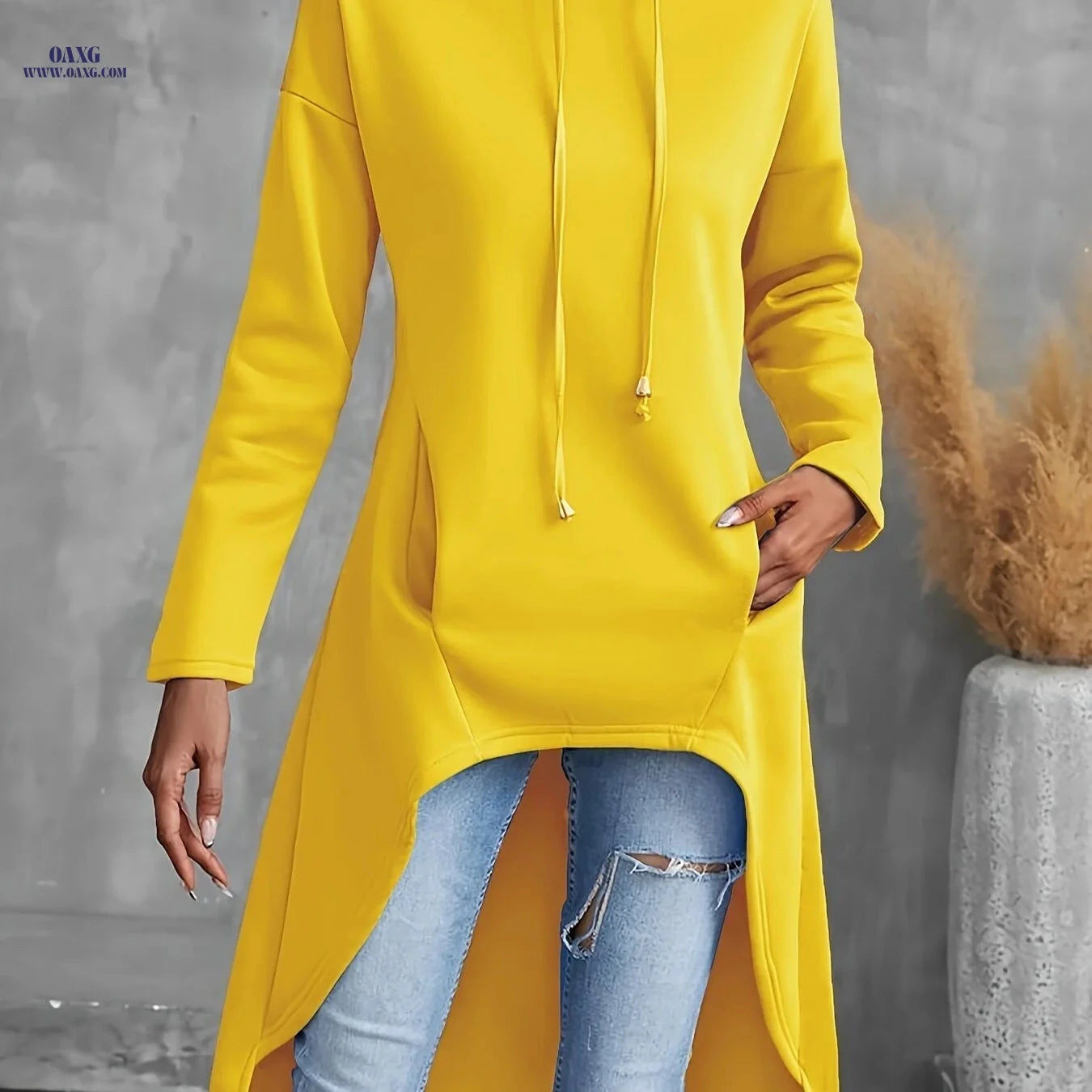 OAXG Women's Casual High-Low Hoodie - Long Sleeve Drawstring Sweatshirt   OAXG 
