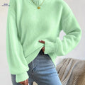 OAXG Women's Casual High-Neck Pullover - Autumn Long Sleeve Top   OAXG Light Green / S