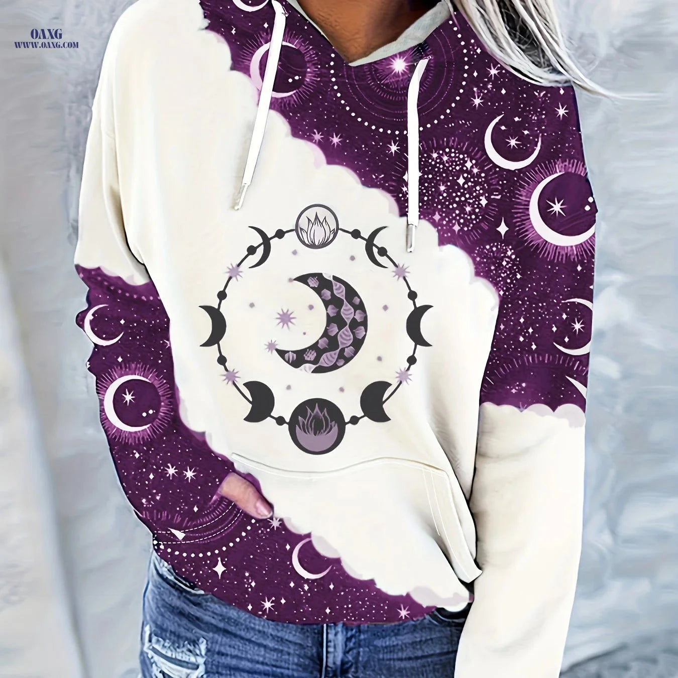 OAXG Women's Casual Hooded Sweatshirt - Vintage Geometric Print   OAXG 