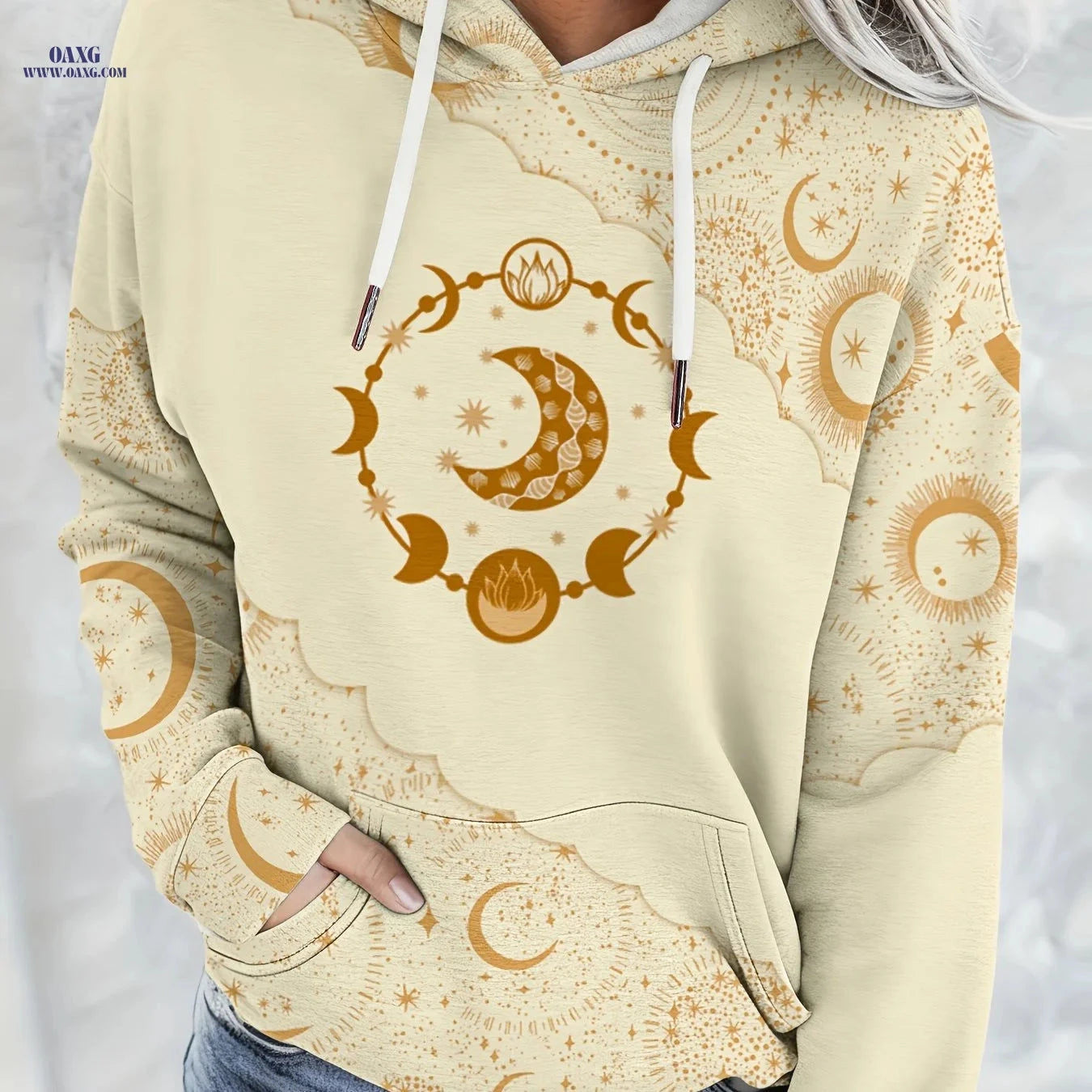 OAXG Women's Casual Hooded Sweatshirt - Vintage Geometric Print   OAXG 