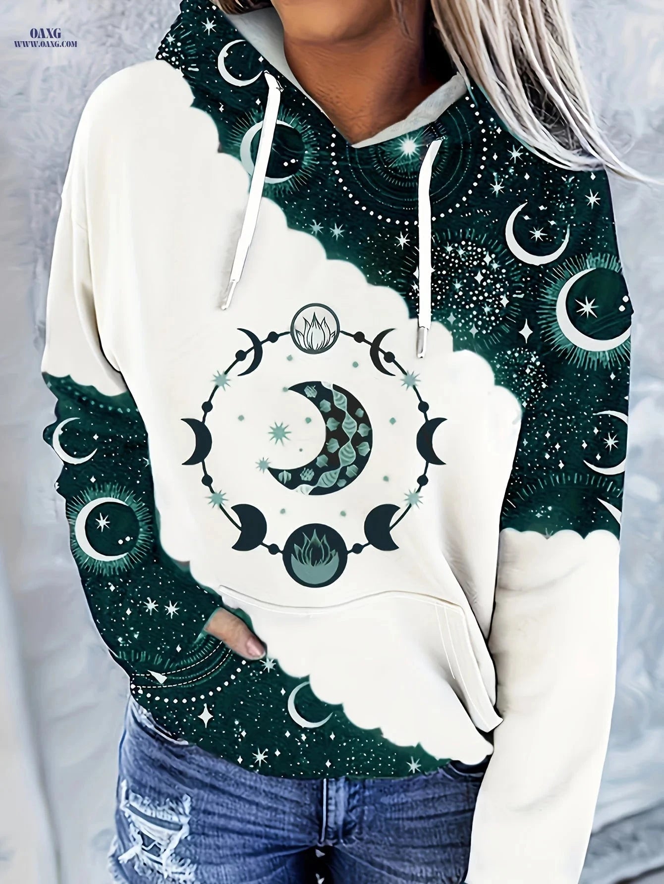OAXG Women's Casual Hooded Sweatshirt - Vintage Geometric Print   OAXG 
