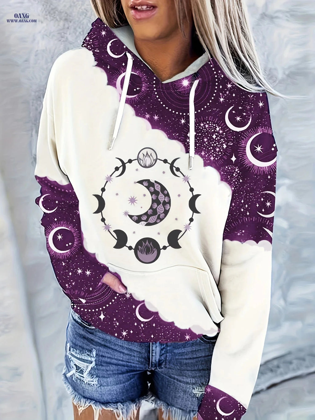 OAXG Women's Casual Hooded Sweatshirt - Vintage Geometric Print   OAXG 