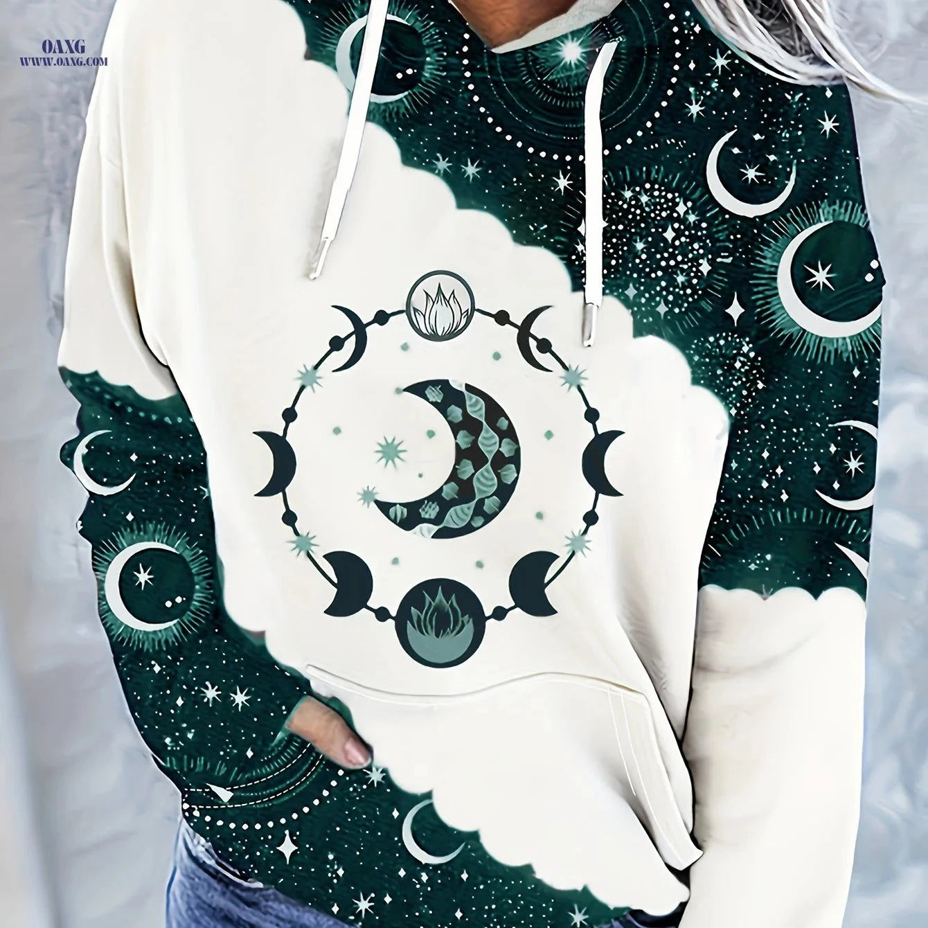 OAXG Women's Casual Hooded Sweatshirt - Vintage Geometric Print   OAXG 