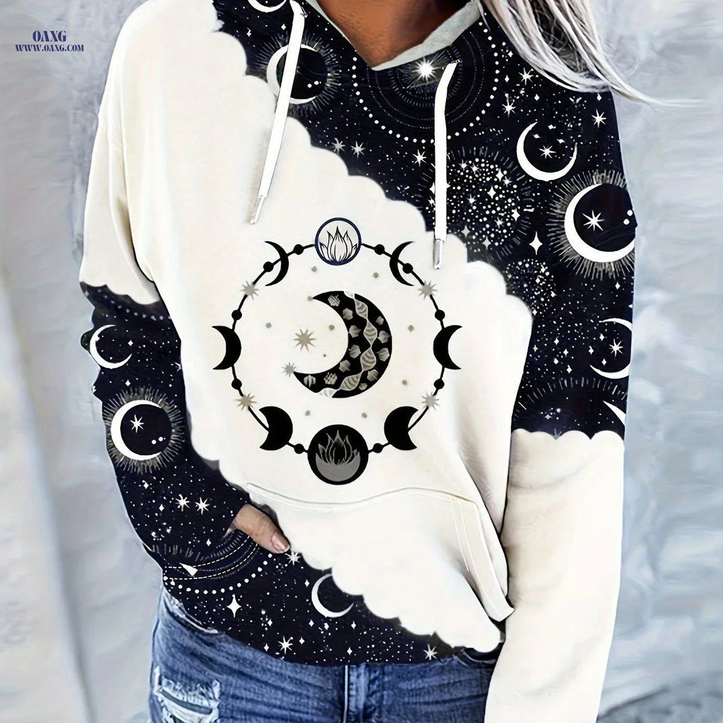 OAXG Women's Casual Hooded Sweatshirt - Vintage Geometric Print   OAXG 