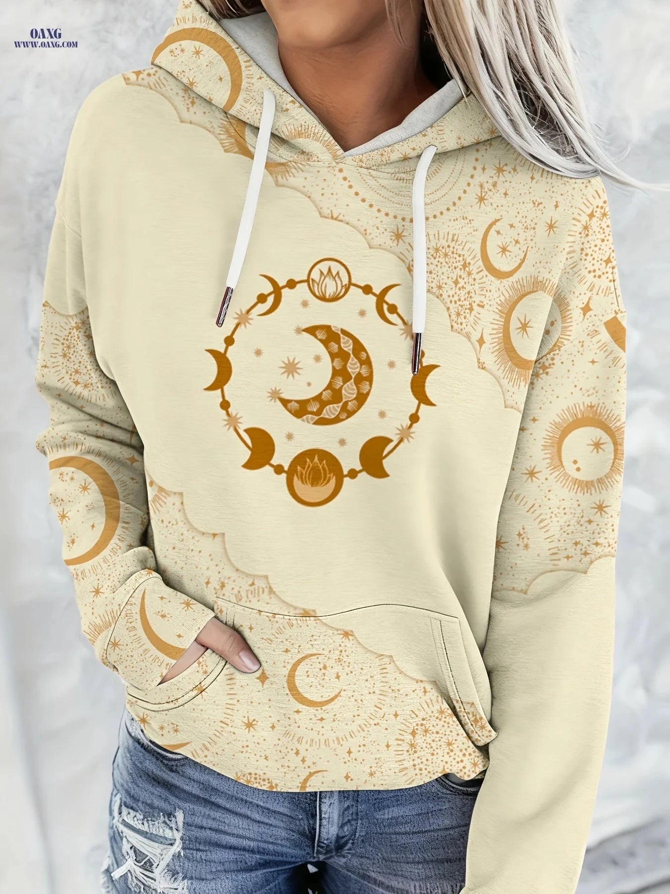 OAXG Women's Casual Hooded Sweatshirt - Vintage Geometric Print   OAXG 