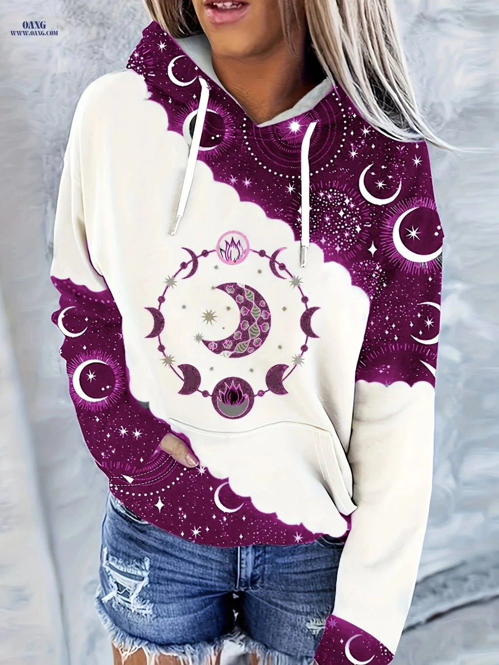 OAXG Women's Casual Hooded Sweatshirt - Vintage Geometric Print   OAXG 