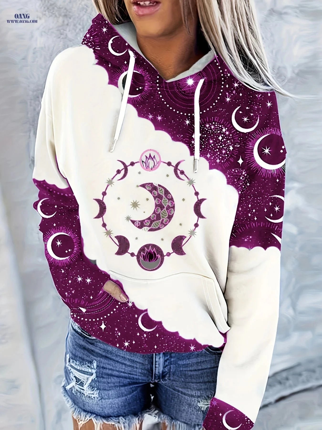 OAXG Women's Casual Hooded Sweatshirt - Vintage Geometric Print   OAXG 