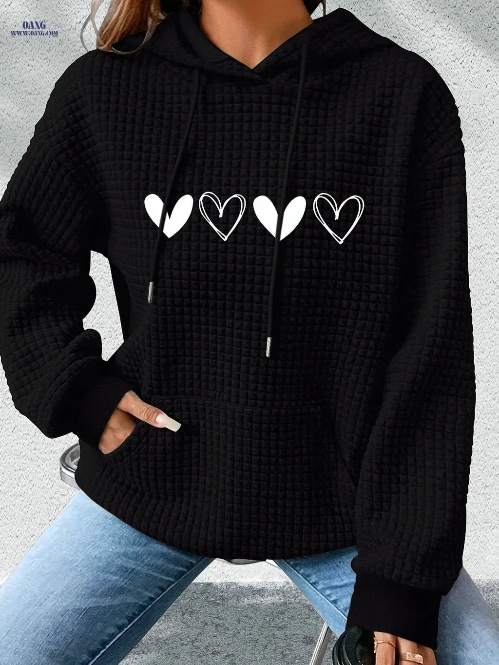 OAXG Women's Casual Hoodie - Heart Print, Kangaroo Pocket, Cozy Fit   OAXG 