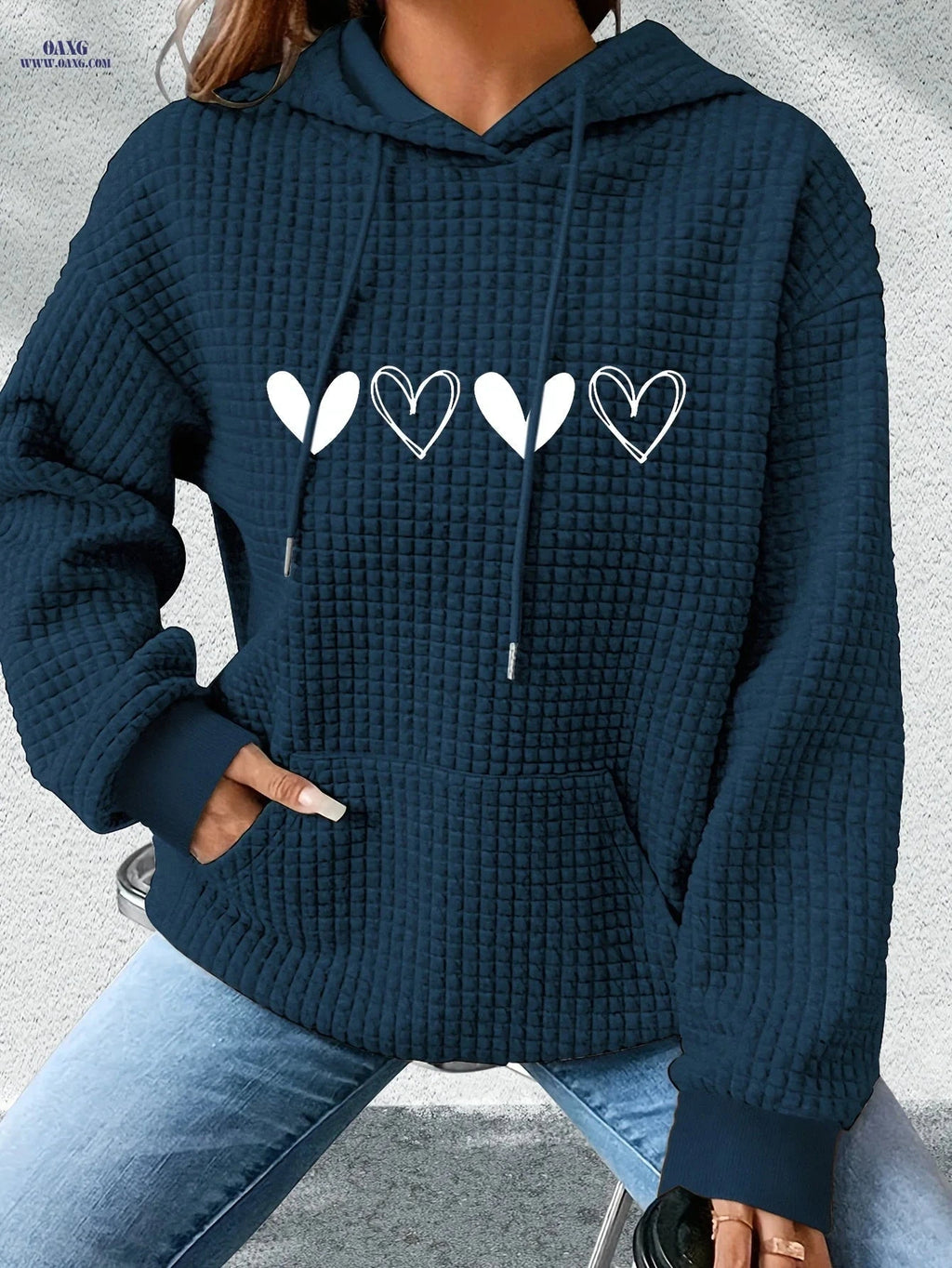 OAXG Women's Casual Hoodie - Heart Print, Kangaroo Pocket, Cozy Fit   OAXG 