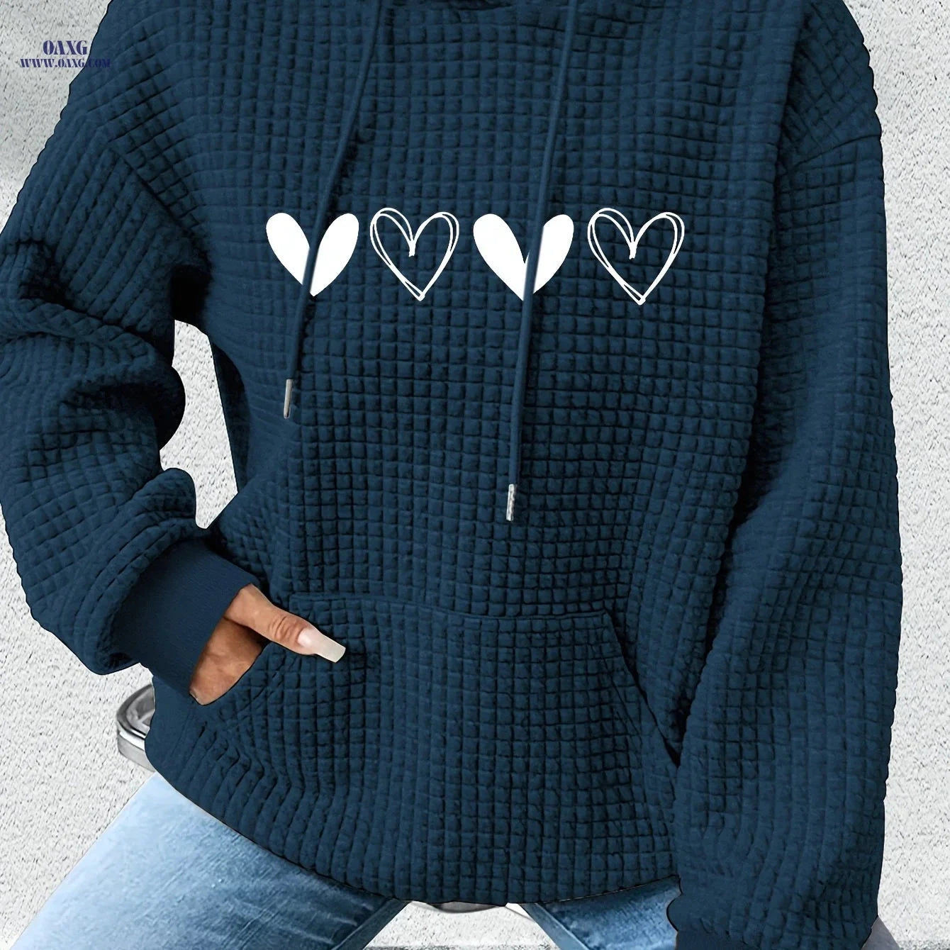 OAXG Women's Casual Hoodie - Heart Print, Kangaroo Pocket, Cozy Fit   OAXG 