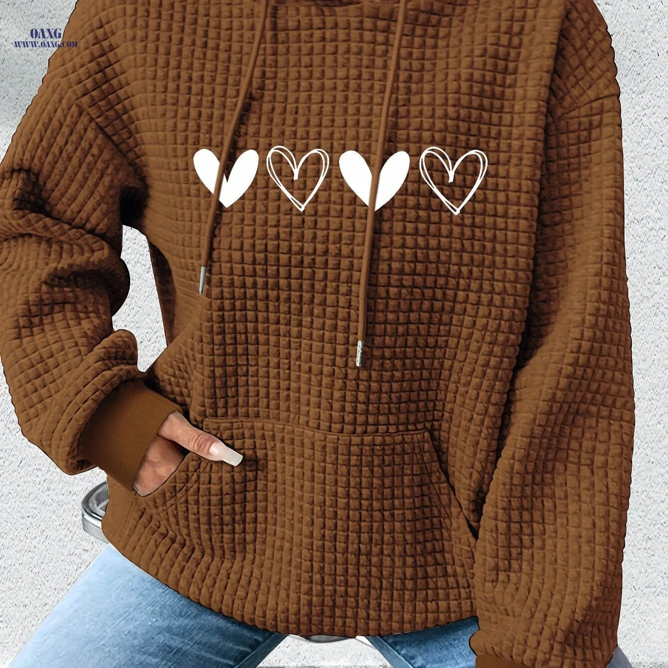 OAXG Women's Casual Hoodie - Heart Print, Kangaroo Pocket, Cozy Fit   OAXG 