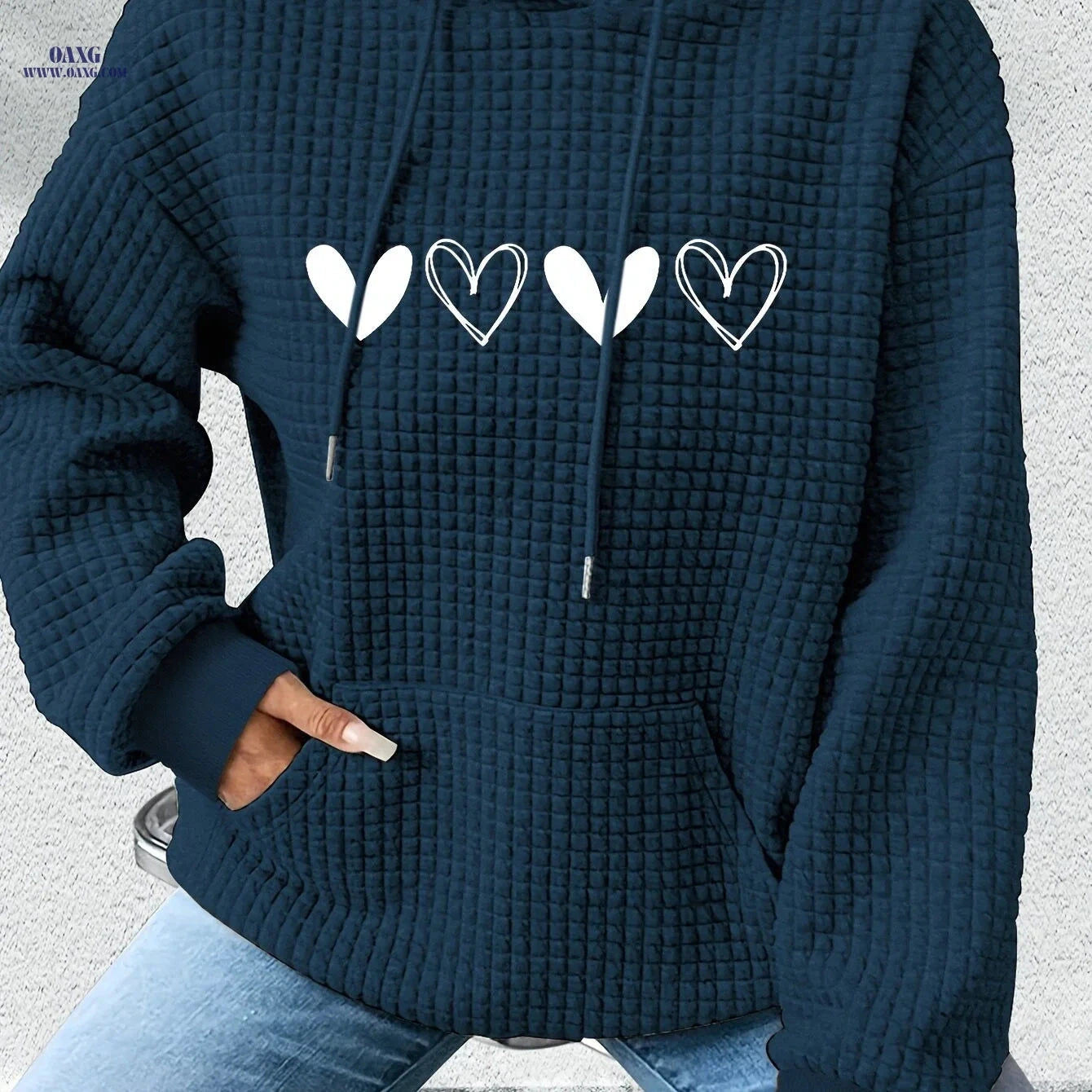 OAXG Women's Casual Hoodie - Heart Print, Kangaroo Pocket, Cozy Fit   OAXG 